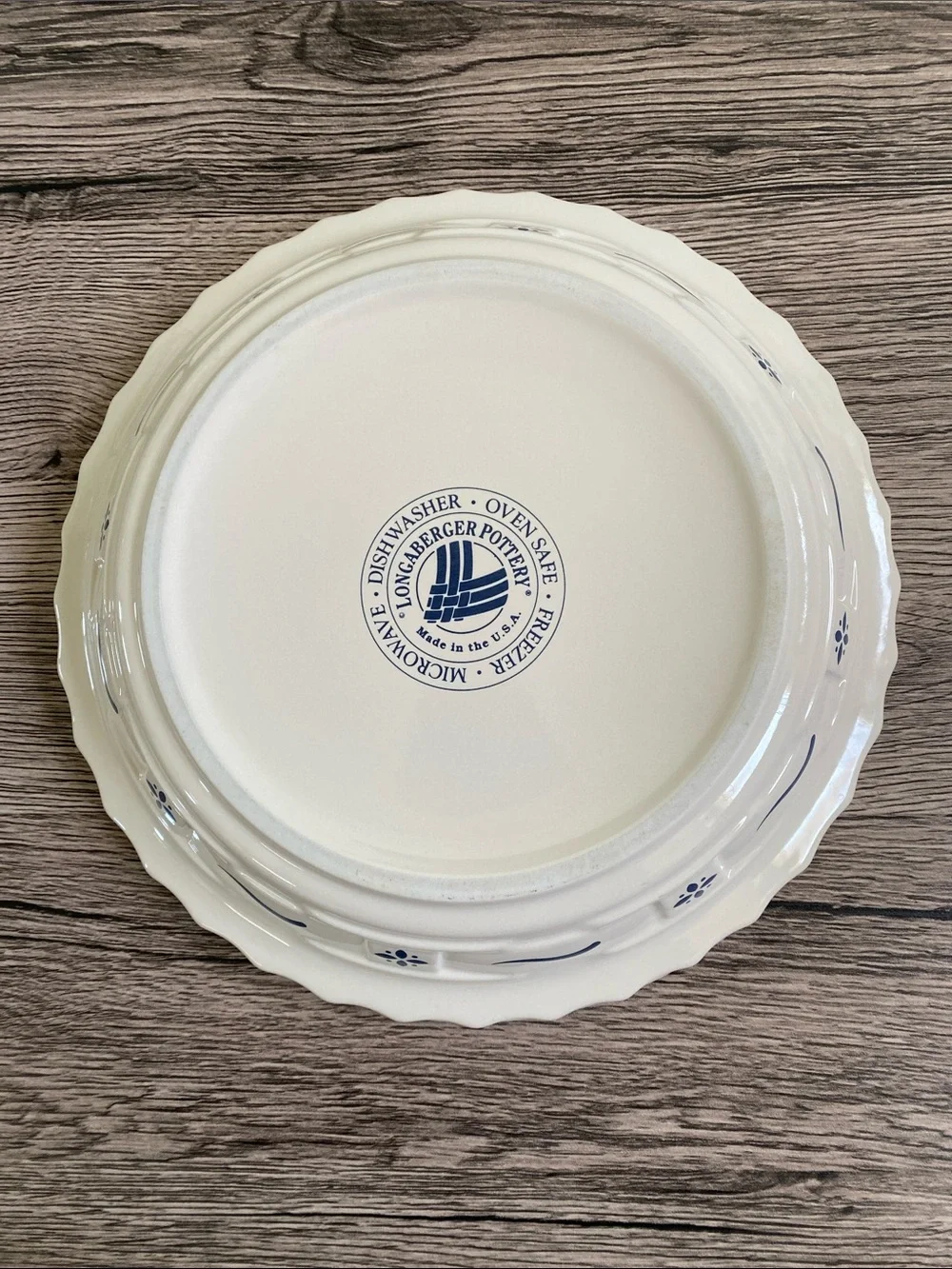 Longaberger Pottery Woven Traditions Heritage Blue 10 inch Pie Plate - Picture 5 of 8